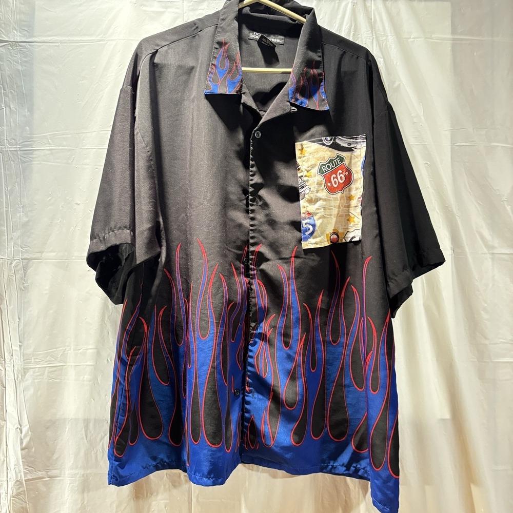 No Boundaries Men's Shirt 2XL Short Sleeve Button-Up Black Rt 66 Added Pocket